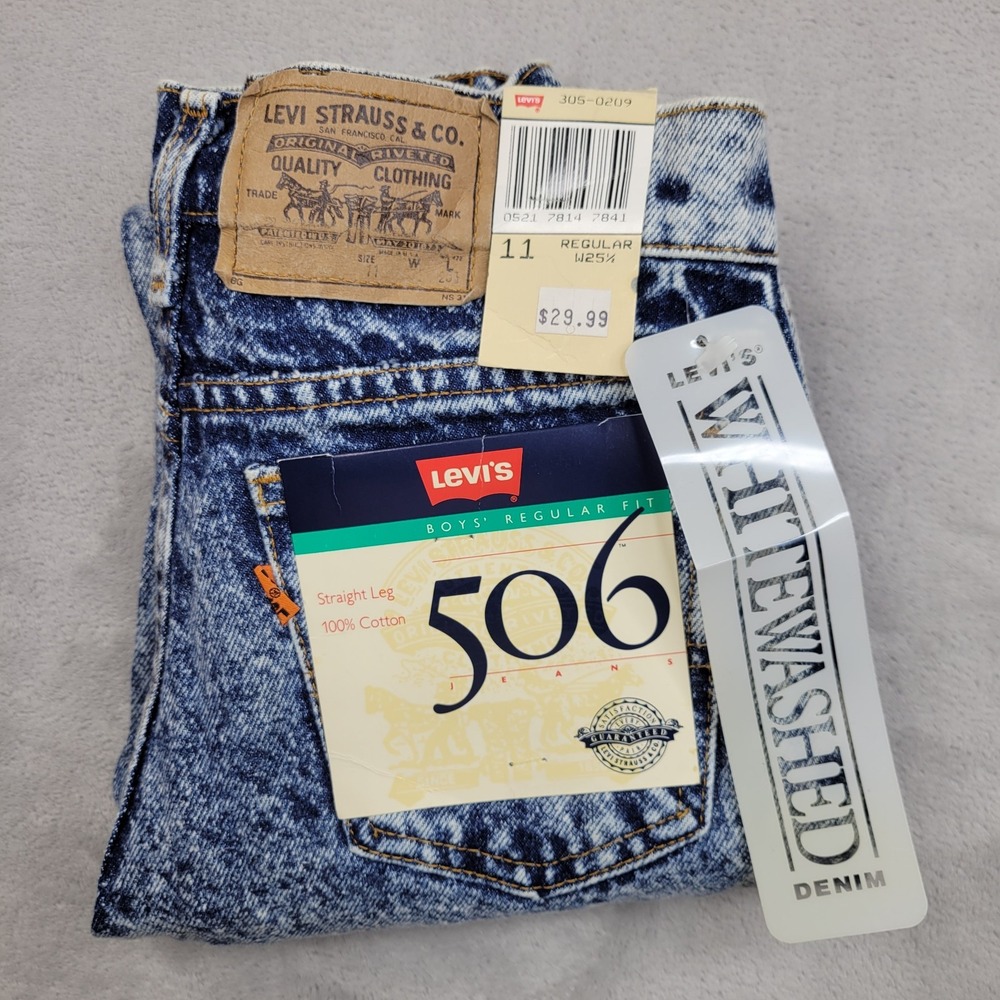 Vintage Levis 506 Jeans Boys 11 Regular Whitewashed Blue Straight Denim 90s USA